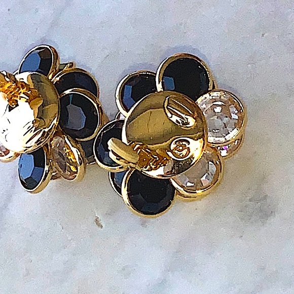 SWAROVSKI EARRINGS CLEAR & BLACK FACETED CRYSTAL GOLD MARKED SWAN CLIP VINTAGE - Picture 12 of 14